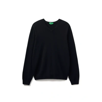 Afbeelding van United Colors of Benetton Merino Vneck Trui, Heren, Maat: XS, Black