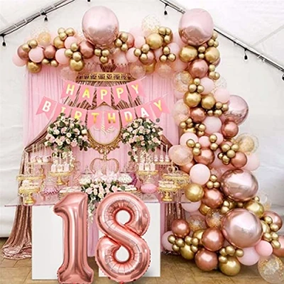 Afbeelding van DUGEHO 18 jaar decoratie verjaardag meisjes roségoud ballonnenboog kit slinger ballon boog set latex confetti ballonnen gebruikt voor bruiloft feest avond doop