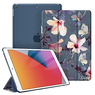 Afbeelding van Fintie Hoes voor iPad 10.2 inch (9e / 8e 7e Generatie, Model 2021/2020/ 2019) Ultradun Superlicht Beschermhoes met Transparante Achterkant Automatische Slaap waak Functie, (Z Bloeiende Hibiscus)