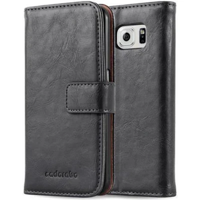 Afbeelding van Cadorabo Hoesje geschikt voor Samsung Galaxy S6 in ZWART GRAFIET Beschermhoes met magnetische sluiting, standfunctie en kaartvakje Book Case Cover Etui