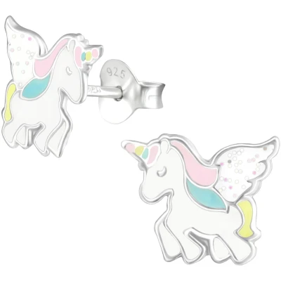 Afbeelding van JoyS Zilveren eenhoorn oorbellen 9 x 11 mm pastel unicorn oorknoppen