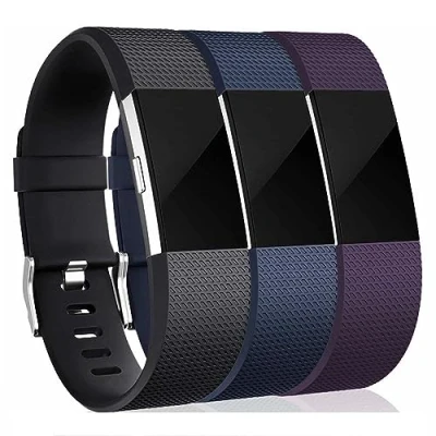 Afbeelding van Vervangende riem compatibel met Fitbit Charge 2, accessoireband, verwisselbare riem, sporthorlogeband, siliconen, 3 pack, zwart/blauw/paars