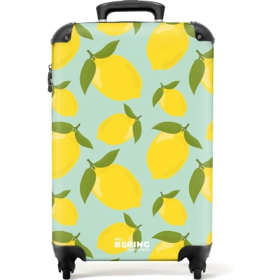 Afbeelding van NoBoringSuitcases.com® Handbagage koffer lichtgewicht Reiskoffer trolley Pastel groen met citroenen Rolkoffer wieltjes Past binnen 55x40x20 en 55x35x25