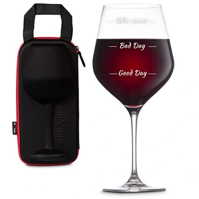 Afbeelding van diVinto Reuzenwijnglas Who Cares met etui, groot, grappig wijnglas 3 stemmingsniveaus, 860 ml, cadeau voor wijnliefhebber