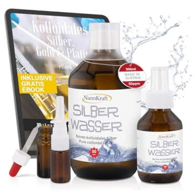Afbeelding van Colloïdaal zilver 50ppm / 500ml, zilverwater met e book en veel accessoires