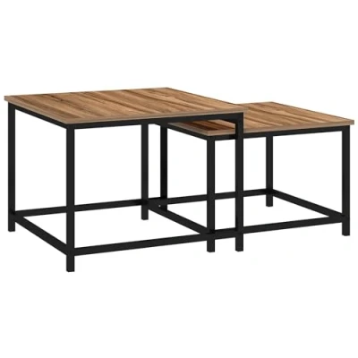 Afbeelding van HOMCOM Salontafel Set van 2 Spaanplaat Staal Bruin