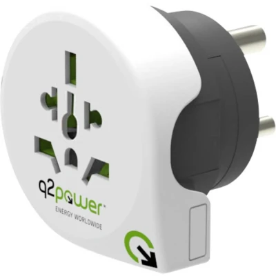 Afbeelding van Q2 Power World to India Universal Reiseadapter mit Erdungsstecker KID SAFE Stoßschutz Spannung und Leistung 100V 500W / 250V 1250W