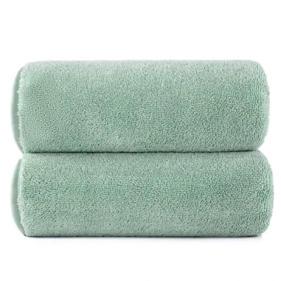 Afbeelding van POLYTE Terry Twist Weave Microvezel Oversized Sneldrogende Pluisvrije Badhanddoek, 152,4 x 76,2 cm, Pack van 2 (Groen)