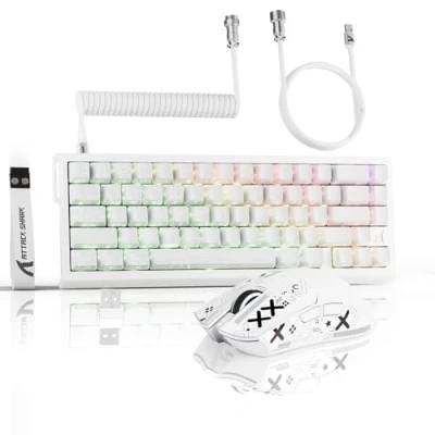 Afbeelding van ATTACK SHARK 3 in 1 draadloos X68PROHE toetsenbord en X11 gamingmuis, BT/2.4G/bedraad, 8000Hz snelle trigger magnetische schakelaar, PixArt PAW3311, 22000DPI, opgerolde C01PRO kabel, for PC/Mac Wit
