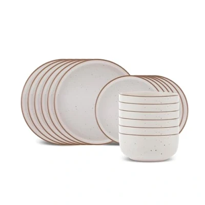 Afbeelding van Karaca Chicago Dot 18 delige aardewerk dinerset voor 6 personen, dinerbord, zijbord, kom, beige