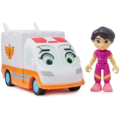Afbeelding van Disney Junior Firebuds, Violet en Axl, actiefiguur ambulance speelgoed met interactieve oogbeweging, kinderspeelgoed voor jongens meisjes vanaf 3 jaar