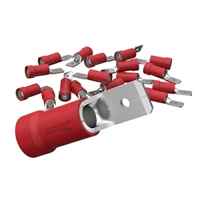 Afbeelding van AUPROTEC 50 x platte stekker 0,5 1,5 mm² rood/steekbreedte 2,8 mm deels geïsoleerd PVC mannelijke connector MDD kabelconnector van vertind messing