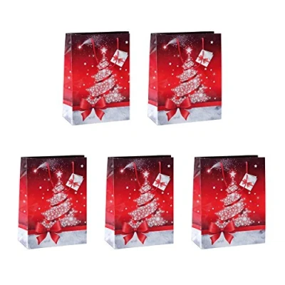 Afbeelding van SIGEL GT023 middelgrote papieren cadeautasjes 23 x 17 cm 5 delige set rood Kerstmis &quot;Sparkling Tree&quot;