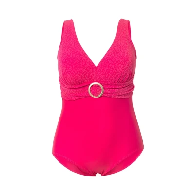 Afbeelding van Ulla Popken Mixed Texture Oring Badpak, Dames, Maat: 50/52, Azalea red