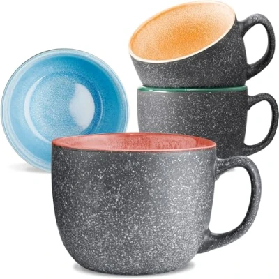 Afbeelding van Cosumy Koffiekopjes Van Keramiek Set 4 Stuks 350 ml, Dik Aardewerk Mokken Met Handgemaakt Reactief Glazuur Houdt Lang Warm (Veelkleurig)