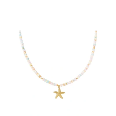 Afbeelding van Grote zeester ketting pasteltinten goudkleur