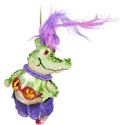 Afbeelding van BRUBAKER Handgeschilderde Glazen Kerstbal Grappig Motief Handgeblazen Kerstboom Decoratie Figurines Grappige Deco Hanger Boombal Kerst Crocodile Lady
