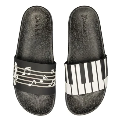 Afbeelding van Dedoles Slides voor Dames, Heren &amp; Kinderen Zwembad Sandalen Grappige Ontwerpen Boeken Koffie Feest Pizza Vos Beer Lama Wolken Schoeisel Cadeau, Kleur: Pianomuziek, Maat: 44 EU