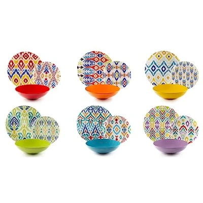 Afbeelding van Excelsa Ikat Bordenservies, 18 delig, porselein en aardewerk, kleurrijk decor, voor 6 personen