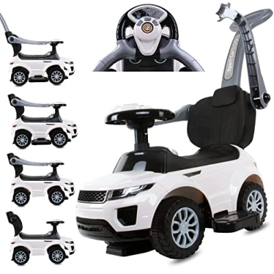 Afbeelding van 4in1 kinderauto schuifauto vanaf 2 jaar en duwauto met claxon muziek, opbergruimte onder de zitting (Roze)