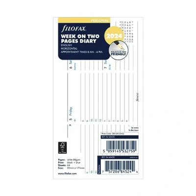 Afbeelding van Filofax agendavulling 2024 Personal week op 2 paginas wit horizontal