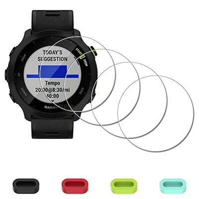 Afbeelding van iDaPro displaybeschermfolie voor Garmin Forerunner 55 Smartwatch + 4 delige oplaadaansluitbescherming, 9H hardheid gehard glas eenvoudige installatie [4 stuks]