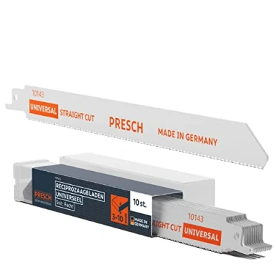 Afbeelding van Presch Reciprozaagbladen universeel hout en roestvrij staal 210mm 10 stuks 8% Kobaltzaagbladen voor hardmetaal Reciprozaagbladset incl. doos.