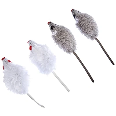 Afbeelding van Katten speelgoed muis grijs/wit 5cm 4 stuks