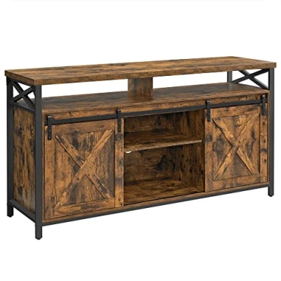 Afbeelding van VASAGLE Tv kast voor tv&#039;s tot 65 inch, met verstelbare planken, rustieke deur, landhuisstijl, metalen frame, vintabruin zwart LTV071B01