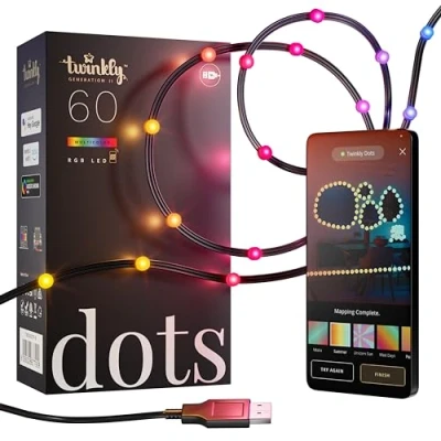 Afbeelding van Twinkly LED strip Dots 5 meter (Flexibel, 60 LEDs, IP20, RGB+Wit, Zwart)