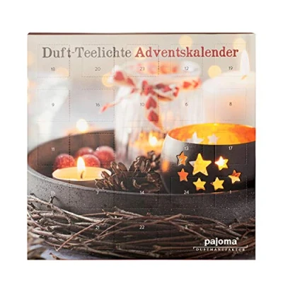 Afbeelding van pajoma Geurkaarsen geurtheelichtjes theelicht adventskalender rood, 24 theelichten in 6 verschillende soorten incl. theelichthouder