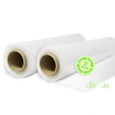 Afbeelding van Rollo Film Elástico de Plástico Estirable, Transparente 70% Reciclado, 50 cm Extensible Hasta 300 Metros Largo Protector Embalaje Industrial Resistente, para Embalar y Paletizar (2 Rollos)