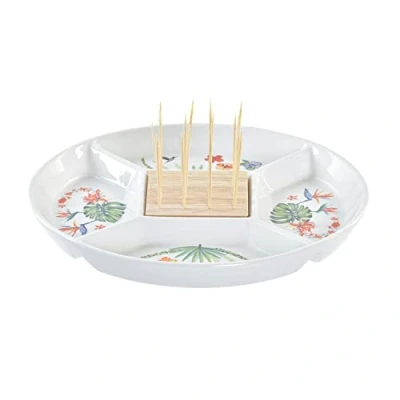 Afbeelding van Snackdienblad DKD Home Decor Multicolour Natuurlijk Bamboe Keramiek Tropisch 23,5 x 7 cm