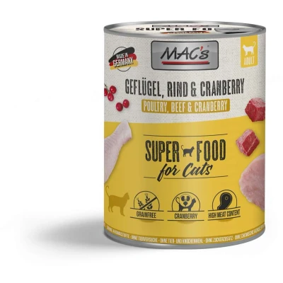 Afbeelding van 6x800g Gevogelte, Rund &amp; Cranberries MAC&#039;s Kattenvoer