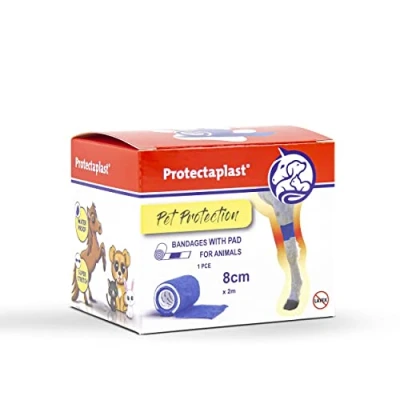 Afbeelding van Protectaplast Zelfklevend blauw verband voor huisdieren (8 cm x 2 m), zelfklevende bandage zonder latex en lijm honden, katten, paarden, hond kat, verbandmateriaal, wonden gewrichten