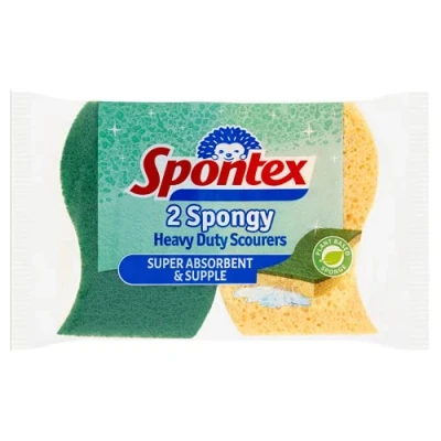 Afbeelding van Spontex Heavy Duty Super Absorberende Schuursponzen, 2 stuks, Geel Spongegreen Schuursponsje