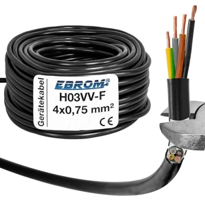 Afbeelding van EBROM Kunststof slangleiding rond, led kabel, stroomkabel, toestelkabel H03VV F 4x0,75 mm², kleur: zwart, vele lengtes in stappen van 5 m tot 250 meter 4G0,75 mm2, uw kabellengte: 60