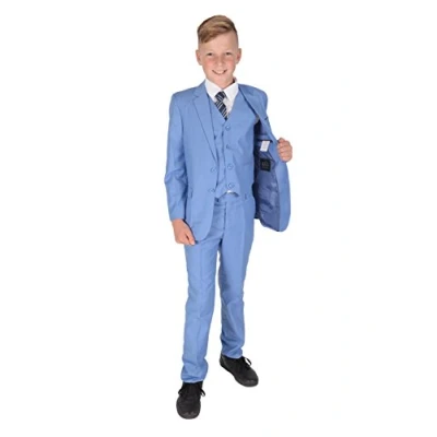 Afbeelding van Cinda Pak voor jongens, formeel pak, lichtblauw, bruiloften, feestjes, formele gelegenheden, 5 delig, blauw, 6 7 Jaar