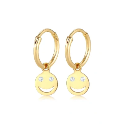 Afbeelding van Elli Emoji Smile Oorbellen goldcoloured, Dames, Maat: One Size, Gold coloured