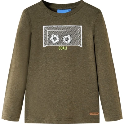 Afbeelding van Kindershirt met lange mouwen doelprint 128 gemleerd kakikleur