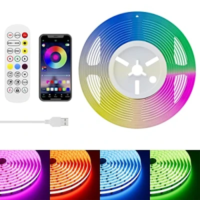 Afbeelding van PAUTIX RGB USB COB LED Strip 5V met Bluetooth Smart APP controller, kleur veranderende lichtstrips 816LEDs/M 1,5M veelkleurige flexibele lintverlichting voor feest doe het zelf decoratie