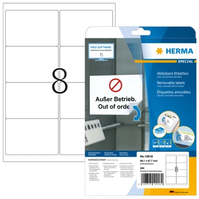Afbeelding van Etiket HERMA 10018 99.1x67.7mm verwijderbaar wit 200stuks