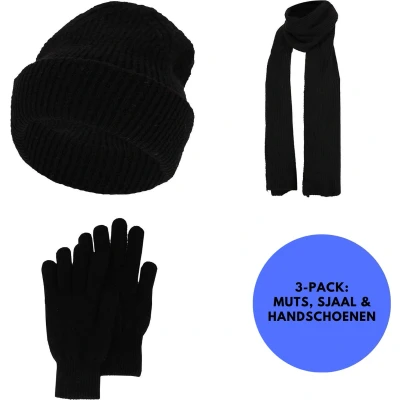 Afbeelding van Sarlini Winterset Dames Handschoenen/Muts/Sjaal One Size Zwart