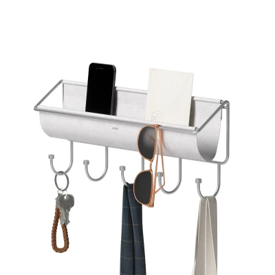 Afbeelding van Umbra Opbergbak Hammock Voor Aan De Wand Met Sleutelrek Grijs 8x41x18cm
