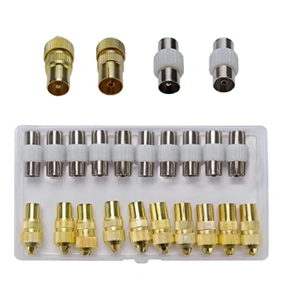 Afbeelding van VooGenzek 5 Sets TV Antenne Coax kabel Connectoren Adapter Kit, Coaxiale Kabelconnectoren Adapter, Mannelijk Naar Mannelijk/Vrouwelijk Vrouwelijk Koppeling, Goud