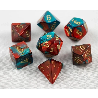 Afbeelding van Chessex 7 Die set Gemini Red Teal/Gold