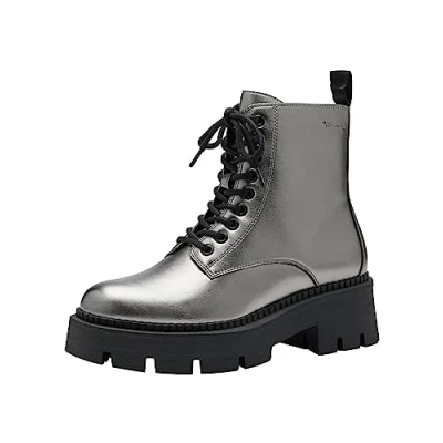 Afbeelding van Tamaris Enkellaarsjes met plateauzool, Dames, Maat: 36, Pewter Hoogwaardig imitatieleer