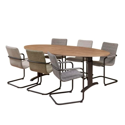 Afbeelding van Vergadertafel Work ellips 220x110cm frame Antraciet (Ral 7016) blad Licht Eiken
