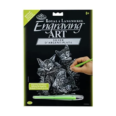Afbeelding van Royal &amp; Langnickel Zilveren Gravure Art A4 Size Tabby Kat En Kittens Ontworpen Schilderen Set