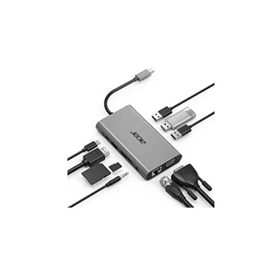 Afbeelding van 10In1 Type C Dongle: 3 X Usb 3.0. 1 Hdmi. Vga. Pd. Sd Cardreader. Tf Card Reader. 1000M Ethernet. Audio